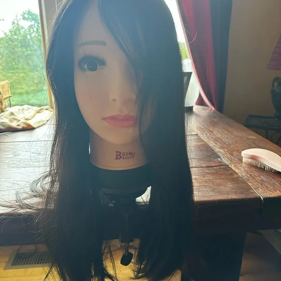 Lace Front Human Hair Jewish Wig Natural Black Darkest Br 23 inches wefted cap.